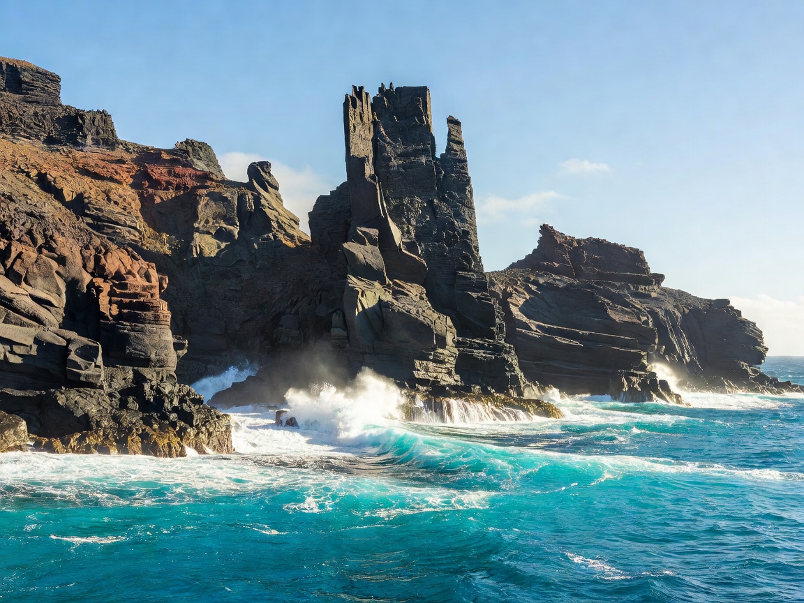 Dramatic volcanic cliffs and turquoise Atlantic waters in Tenerife Spain